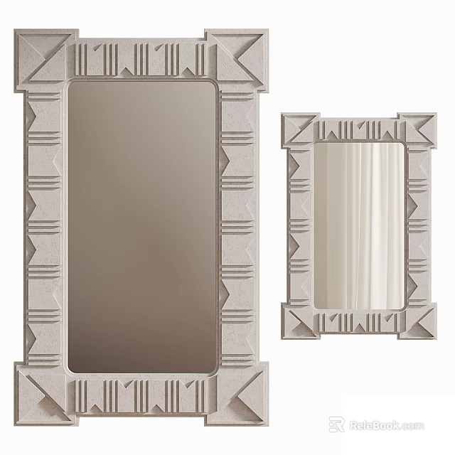 Large And Small Mirrors With Intricate Geometric Frame And Textured Border Design 3d model 