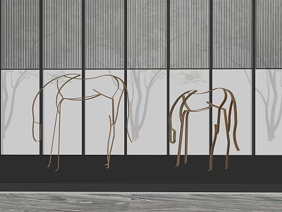Modern Garden Ornament With Metal Line Horse Sculptures For Outdoor Design 3d model