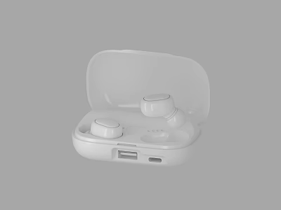 White Wireless Earbuds in Open Charging Case with Modern Compact Design 3d model