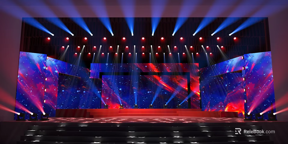 Professional Commercial Stage Equipment With LED Display Screens And Lighting System Setup 3d model 