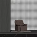 Brown Two Seater Recliner Sofa With White Blinds And Dark Wooden Accent