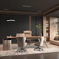 Modern Office Interior Design With Wooden Desk Laptop Office Chairs Sofa Green Plants And Windows