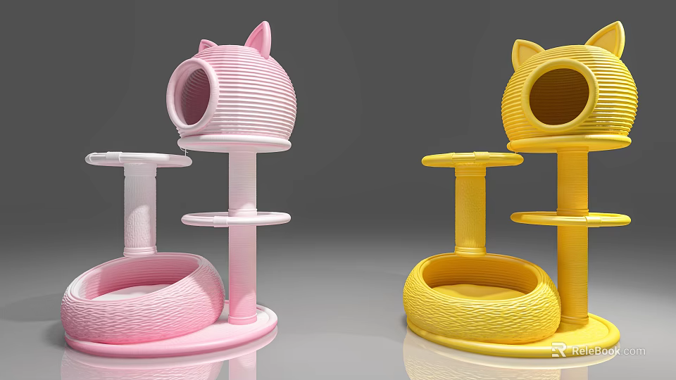 Pink Yellow Decorative Ornament Set with Cat Ear Design Multi level Platforms Cozy Nest 3d model 