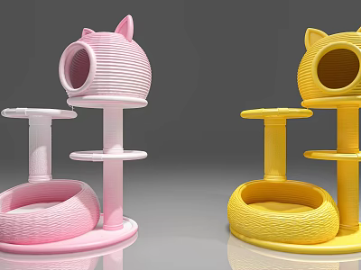Pink Yellow Decorative Ornament Set with Cat Ear Design Multi level Platforms Cozy Nest 3d model