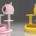Pink Yellow Decorative Ornament Set with Cat Ear Design Multi level Platforms Cozy Nest