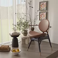 Modern Dining Chair By Window With White Curtains Green View Decorative Plant And Wall Art