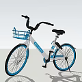 Blue And White Bicycle With Front Blue Basket Parked On Road Near Trees And Houses