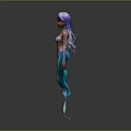 3D Rendered Mermaid Character With Purple Pink Hair Blue Scaled Tail And Reflective Body