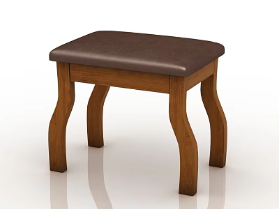 Classic Wooden Stool With Brown Padded Seat And Curved Legs Design 3d model