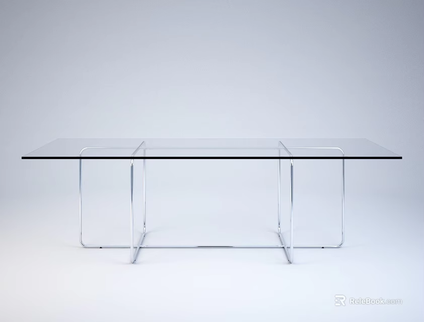 Transparent Glass Dining Table With Sleek Metal Legs On White Background 3d model 