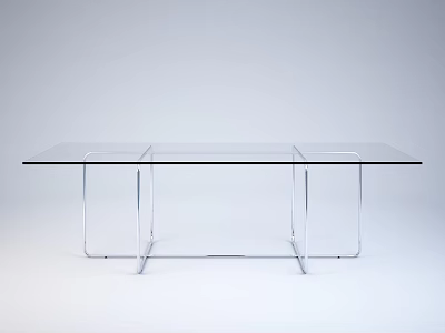 Transparent Glass Dining Table With Sleek Metal Legs On White Background 3d model