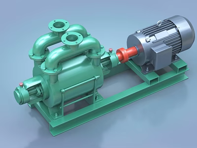 Industrial Equipment Featuring Green Pump Body Gray Motor Red Connector Pipe Connections And Base Frame 3d model