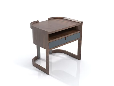 Modern Wooden Bedside Table With Curved Legs And Gray Drawer Design 3d model