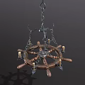 Rustic Wooden Wheel Chandelier With Metal Chain And Candle Light Design