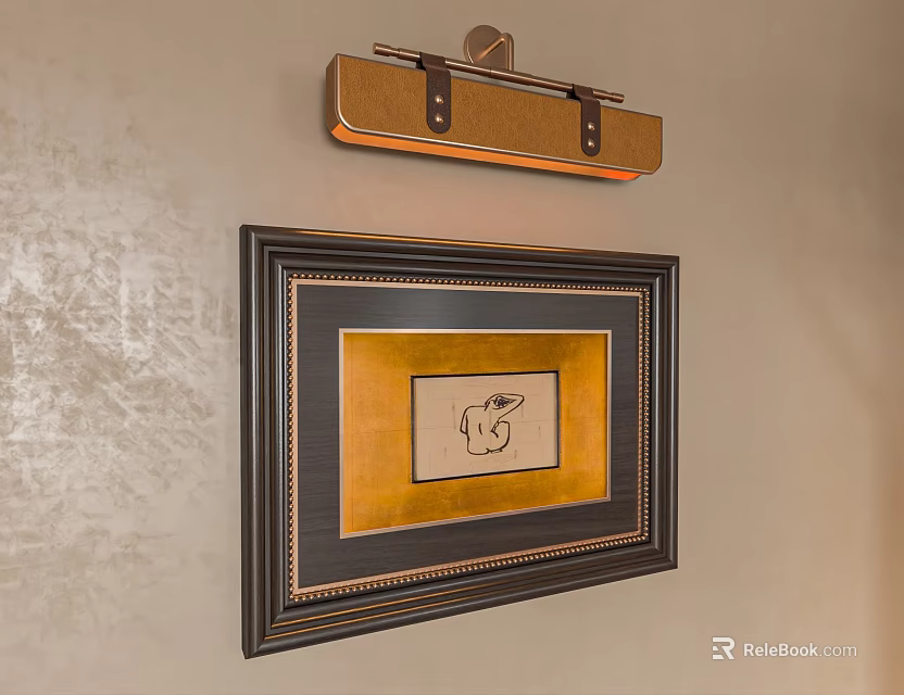 Black Framed Picture Frame With Gold Lining Mounted On Wall And Simple Artwork Inside 3d model