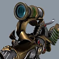 Steampunk Weapon With Intricate Mechanical Structure Metallic Green Gold Accents