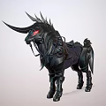 Game and Movie Character Black Armored Horse Like Creature With Red Eyes And Spikes