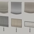 Various Curtain Styles Featuring Beige Gray Striped Checkered Patterns with Tassels 3d model