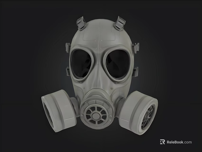 Classic Gray Gas Mask Design With Dual Lenses And Side Filters Features 3d model 