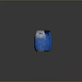 Five Blue Containers With Sealed Barrels And Transparent Jar Containing Ice Cubes And Spilled Liquid 3d model