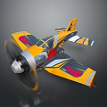 Vibrant Toy Airplane With Yellow Black Body Red Patterned Wings And Spinning Propeller