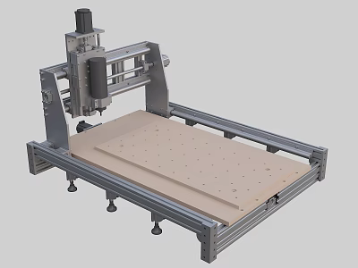 Industrial CNC Engraving Machine With Metal Frame And Wooden Worktable Platform 3d model