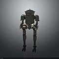 Vintage Metal Robot Character With Green Copper Body And Mechanical Limbs Standing On Dark Background