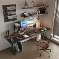 Modern Home Office Desk Setup With Computer Monitor Bookshelf Task Lamp and Decorative Items
