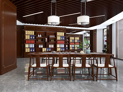 Tobacco and Liquor Store Interior With Wooden Shelves Displayed Wines and Tobacco Products 3d model