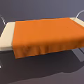 Single Silver Metal Frame Bed With Curved Headboard Beige Mattress And Orange Sheet