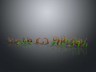 Colorful Seedling Plants With Green Red Stems On Gray Background With Reflection 3d model