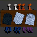 Colorful Casual Shirts Hanging on Metal Clothing Rack with Folded Clothes