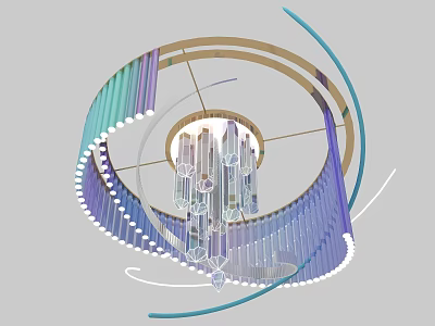 Modern Spiral Chandelier Design With Colorful Curved Structure And Crystal Elements 3d model