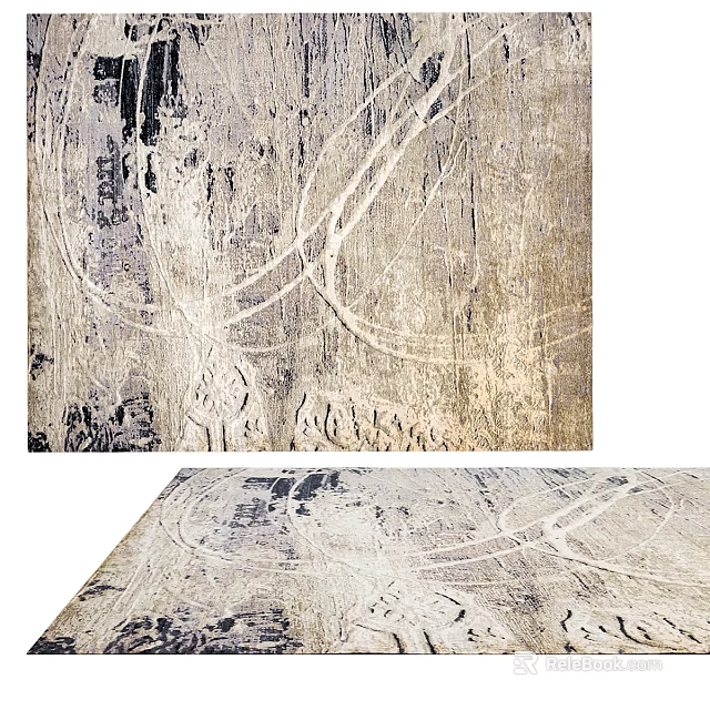 Square Rug with Abstract Textured Lines in Neutral Beige Gray Black Tones Modern Home Decor 3d model 