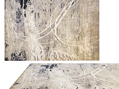 Square Rug with Abstract Textured Lines in Neutral Beige Gray Black Tones Modern Home Decor 3d model