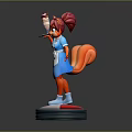 Animated Squirrel Character With Red Hair Blue White Apron Holding Ice Cream On Round Base