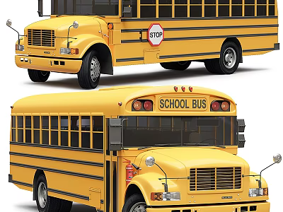 Yellow School Bus Exterior Design With Stop Sign And Side Windows 3d model