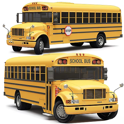 Yellow School Bus Exterior Design With Stop Sign And Side Windows 3d model