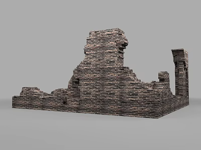 Ancient Ruined Brick Building Exterior Wall With Broken Structure And Weathered Texture 3d model