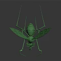 Green Insect Model With Shiny Surface Long Legs And Wings On Dark Background 3d model