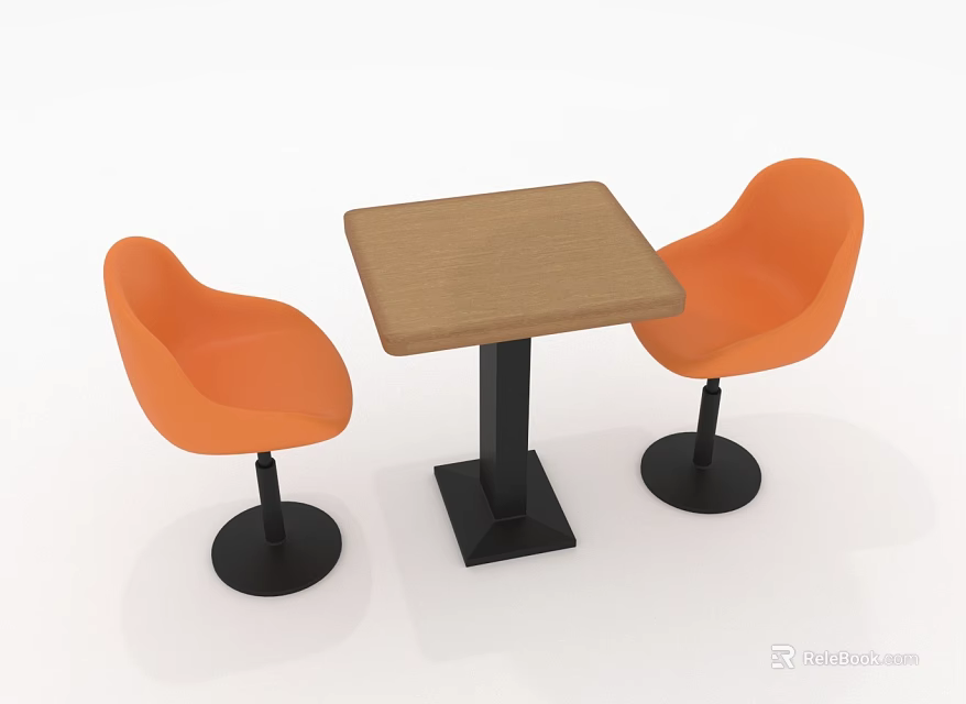 Group Of People Sitting At Square Wooden Table With Orange Chairs And Black Legs 3d model 