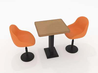 Group Of People Sitting At Square Wooden Table With Orange Chairs And Black Legs 3d model