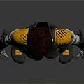 Futuristic Female Character In Advanced Gray And Yellow Armor With Technological Details