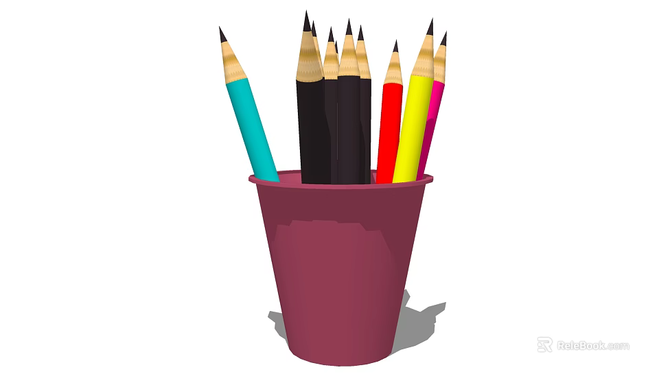 Colored Pencils in Red Cup with Assorted Colors for Art Projects 3d model 