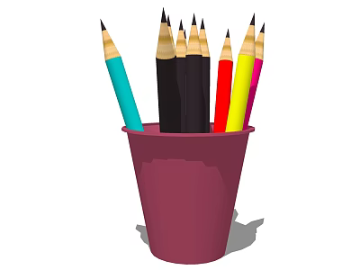 Colored Pencils in Red Cup with Assorted Colors for Art Projects 3d model