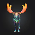 Colorful Moose With Flame Like Antlers And Iridescent Body On Black Background