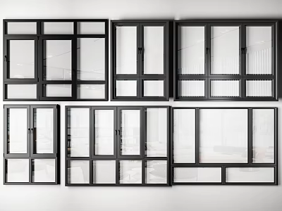 Modern Black Frame Casement Windows With Aluminum Material And Sleek Design 3d model