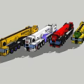 Multiple Colored ADVANCE Brand Utility Crane Trucks In Yellow White Red Green