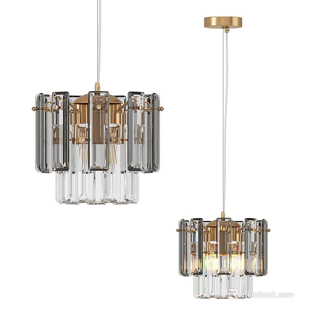 Elegant Modern Crystal Chandelier With Gold Metal Frame And Glass Panels 3d model 