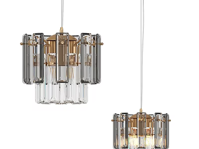 Elegant Modern Crystal Chandelier With Gold Metal Frame And Glass Panels 3d model